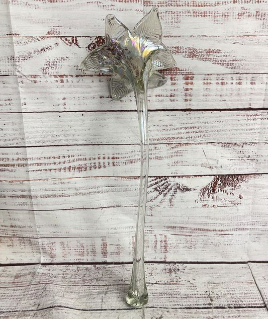 Modern Handblown Iridescent 15.5" Glass Lily Flower Clear