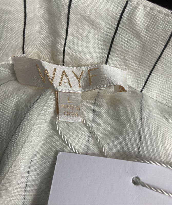 WAFY Striped Belted Wide Leg Pants White L