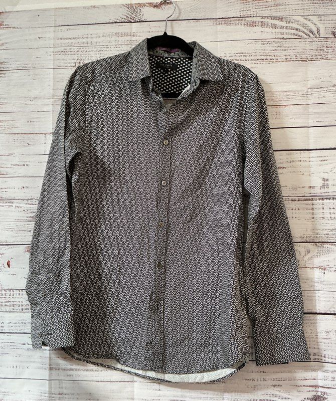 Men's Ted Baker Blk/White Print Button Down Shirt Size 2/S