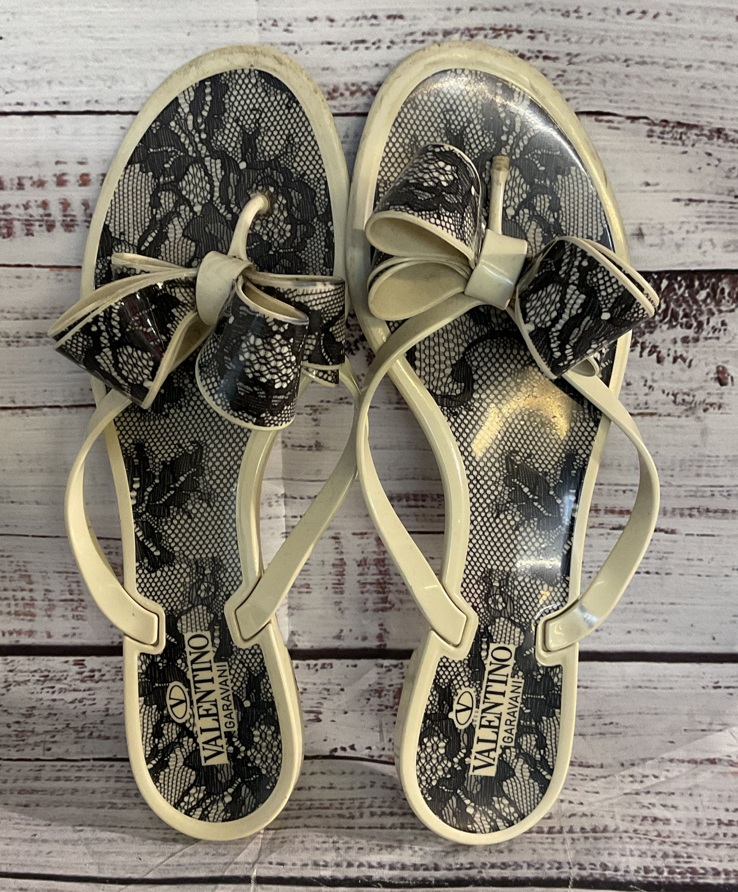 Valentino Lace Bow Rubber Thong Sandals Multicolor 8.5