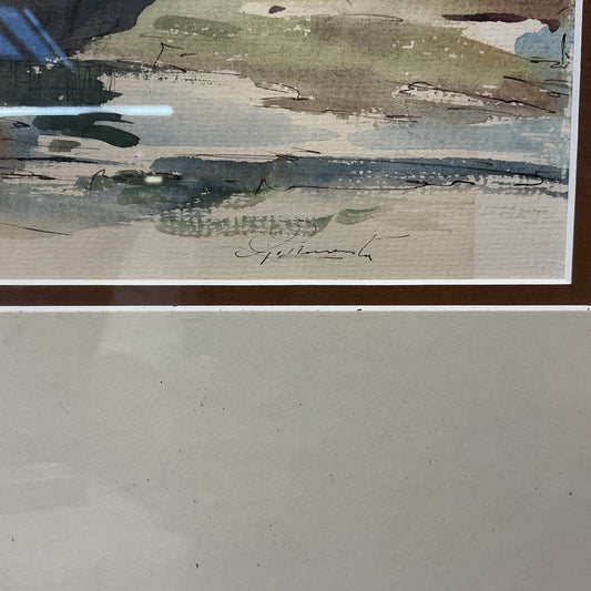 Boats Town By the Sea Church On The Hill Watercolor by G. Pimenta?