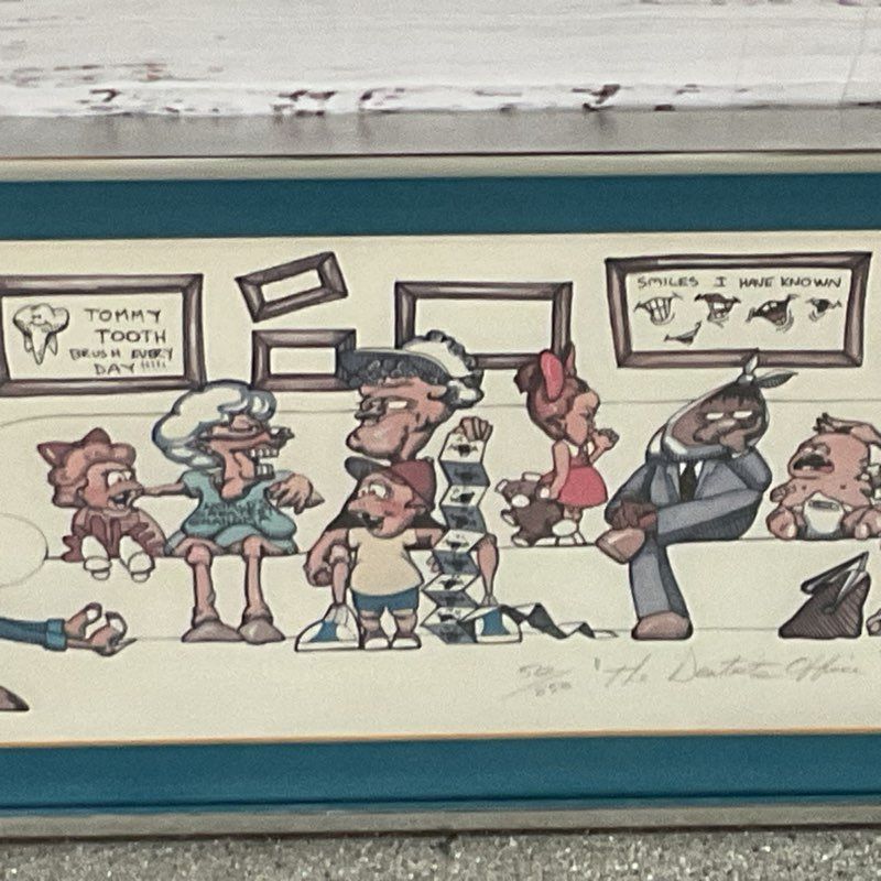 Pencil Signed A.E. London "The Dentist Office" Print- FRAMED 38.5" X 10"