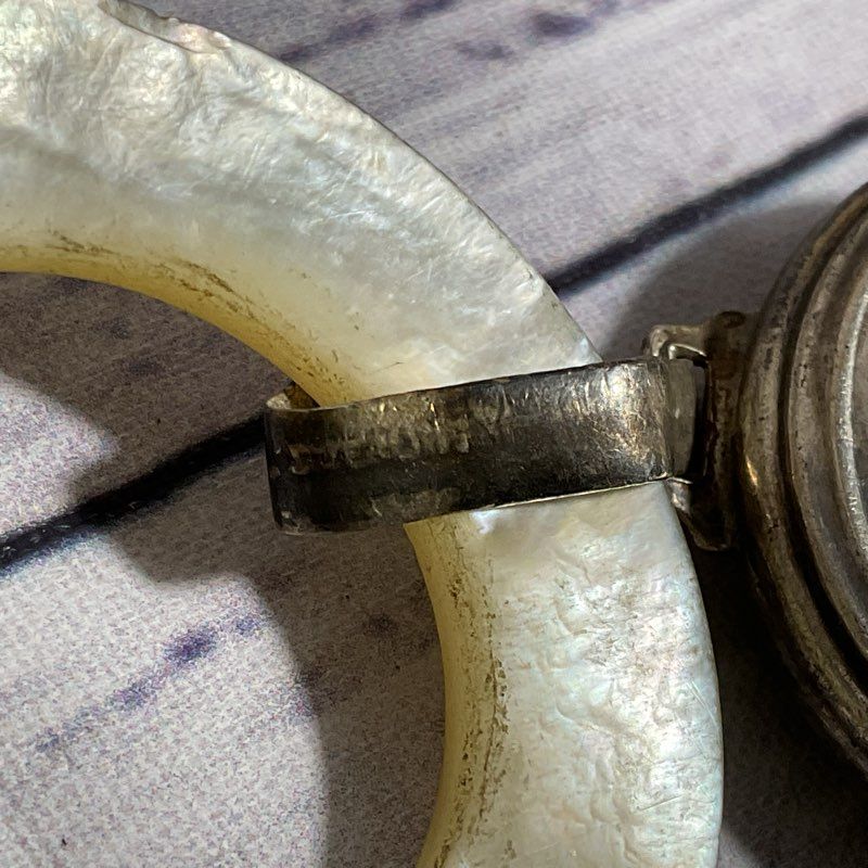 VTG./ANTIQUE Sterling Silver & Mother of Pearl Baby Teething/Rattle Ring