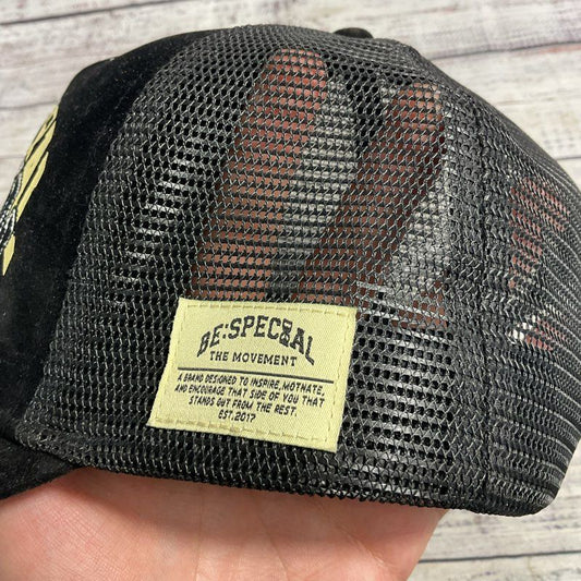 BeSpecial: The Movement Black Velvet 3 Logo Trucker Snapback Hat - Size OS
