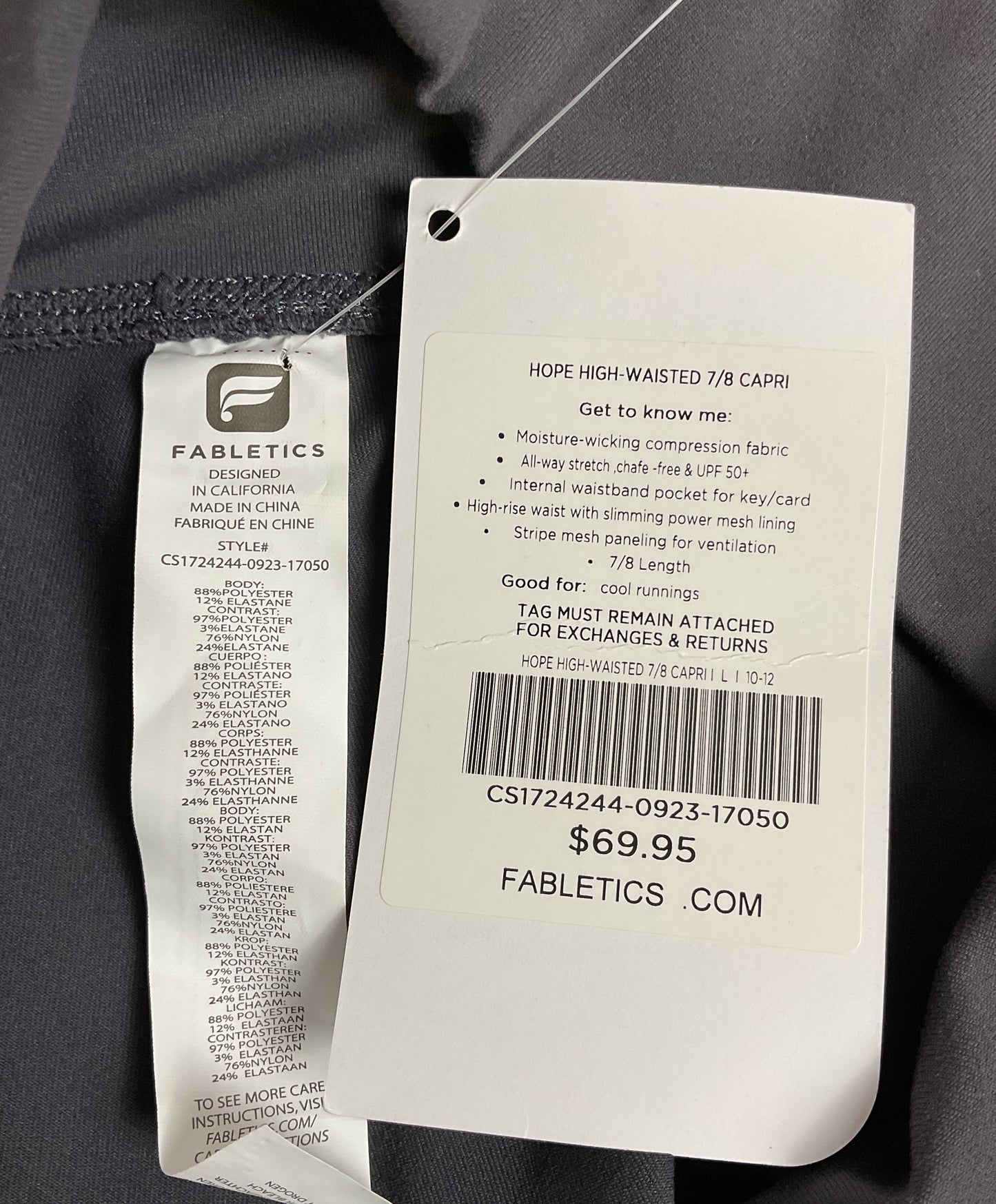 Fabletics Gray Hope High-Waisted 7/8 Capri - Size Large