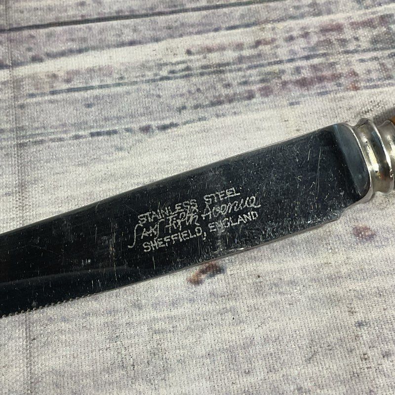 6 VTG Saks Fifth Genuine Stag Handle Sheffield Stainless Steel Steak Knives+Case