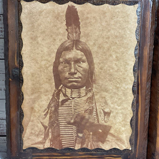 Set of 2 VTG. Chief Low Dog Lakota Oglala Sioux Prints on Wood Frames