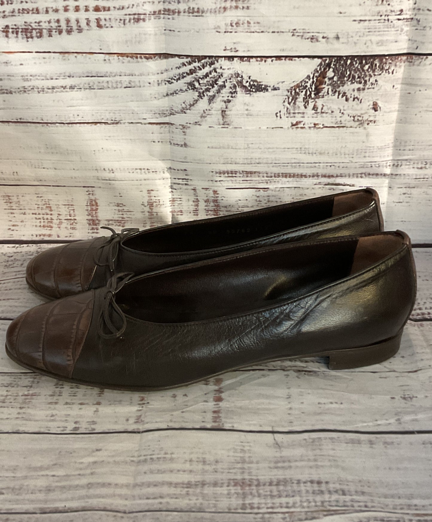 Lazio Leather Croc Embossed Ballet Flats Dark Brown 7.5
