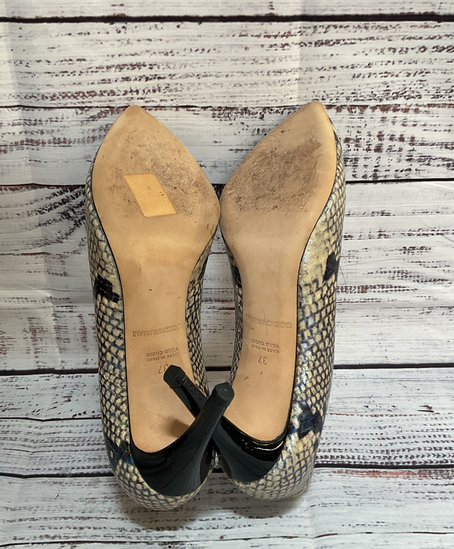 Emporio Armani Leather Snakeskin Embossed Heels Multicolor 6.5