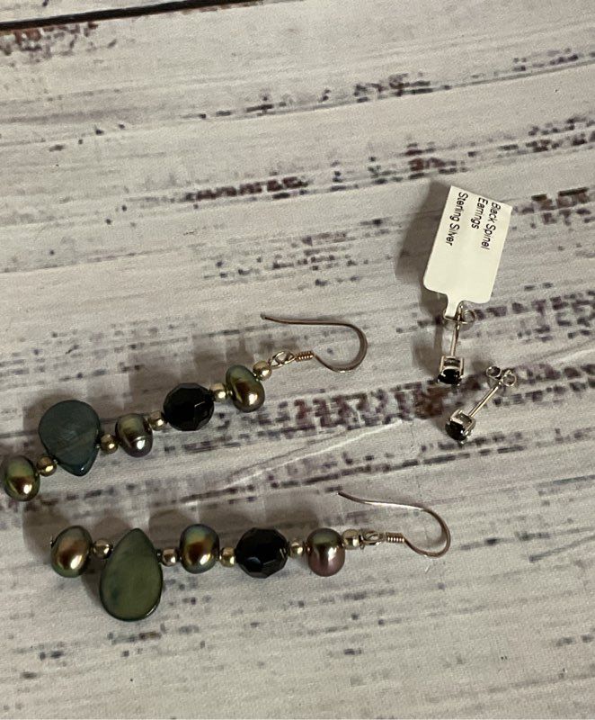 Lot 2 Sterling Silver Stud Black Spinel & Drop Pearl Earrings