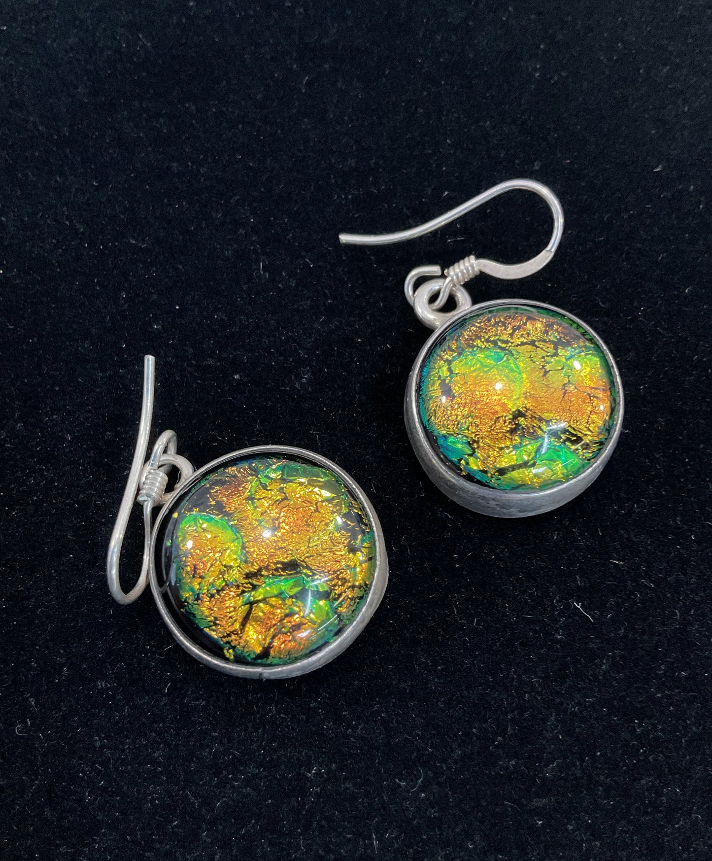 Handcrafted Sterling Silver Multi-Color Dichroic Glass Drop Dangle Earrings