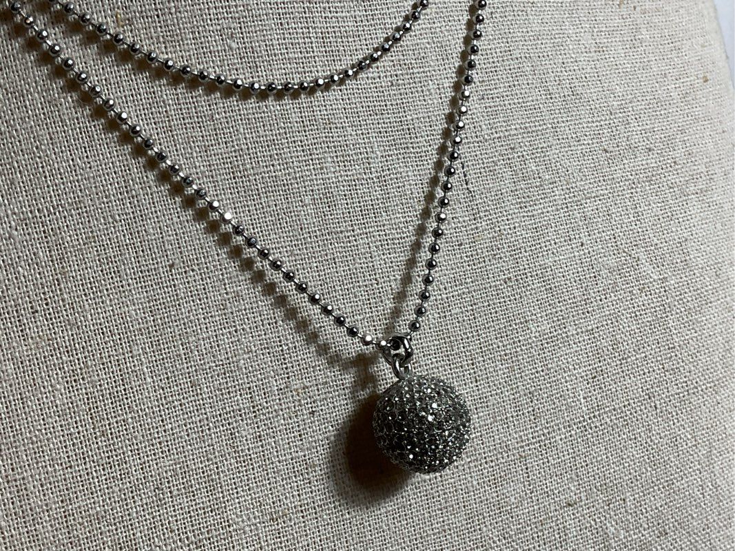 MICHAEL KORS Silver Tone Crystal Orb Pendant 32" Necklace