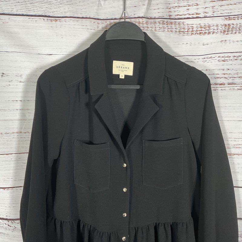 Sezane Black Long Sleeve Button Up Babydoll Mini Dress - Size 34