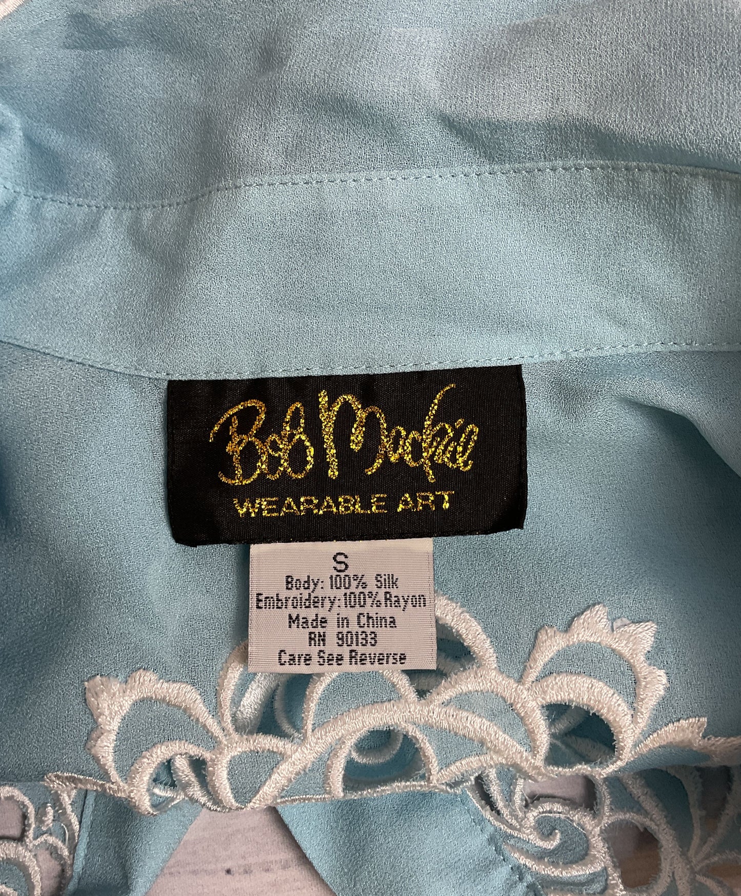 Bob Mackie Wearable Art 100% Silk Button-Up w/ Embroidery Applique and Cut-Outs