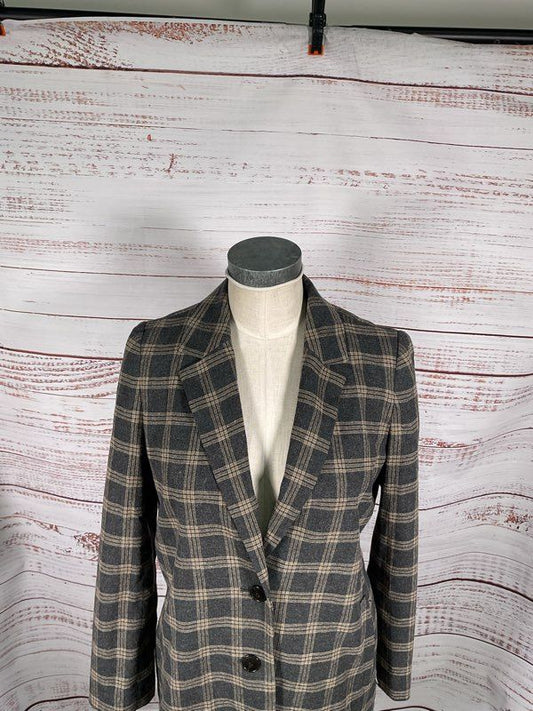 Madewell Women's Wool Blend Black & Brown Plaid Suit Jacket Blazer Size M