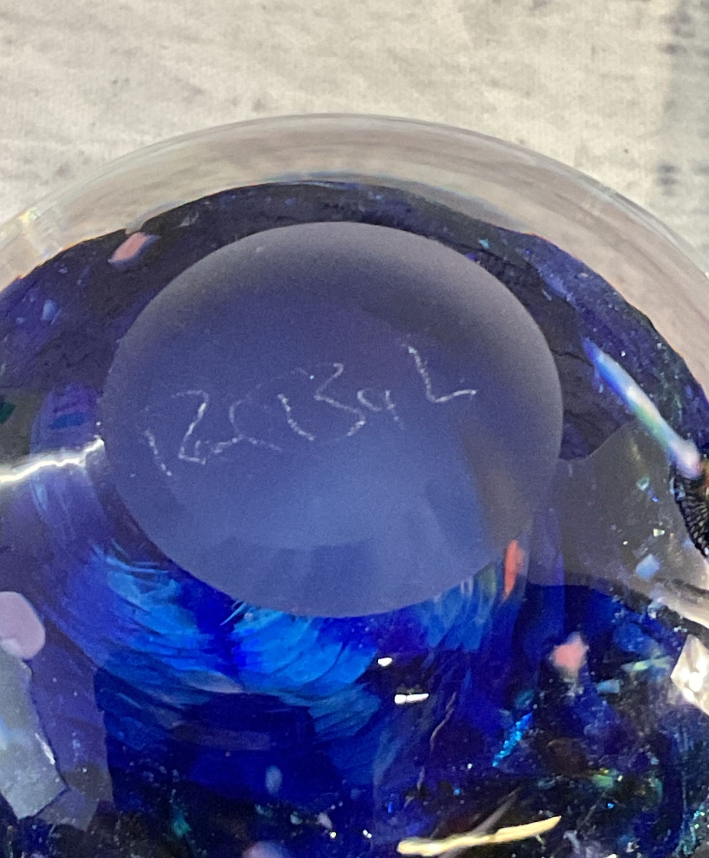 Vintage Glass Dome Paperweight Blue Swirl