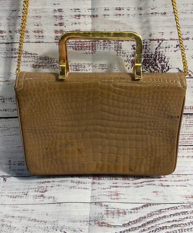 Morris Moskowitz Genuine Leather Brown Gold Tone Chain Strap Shoulder Bag
