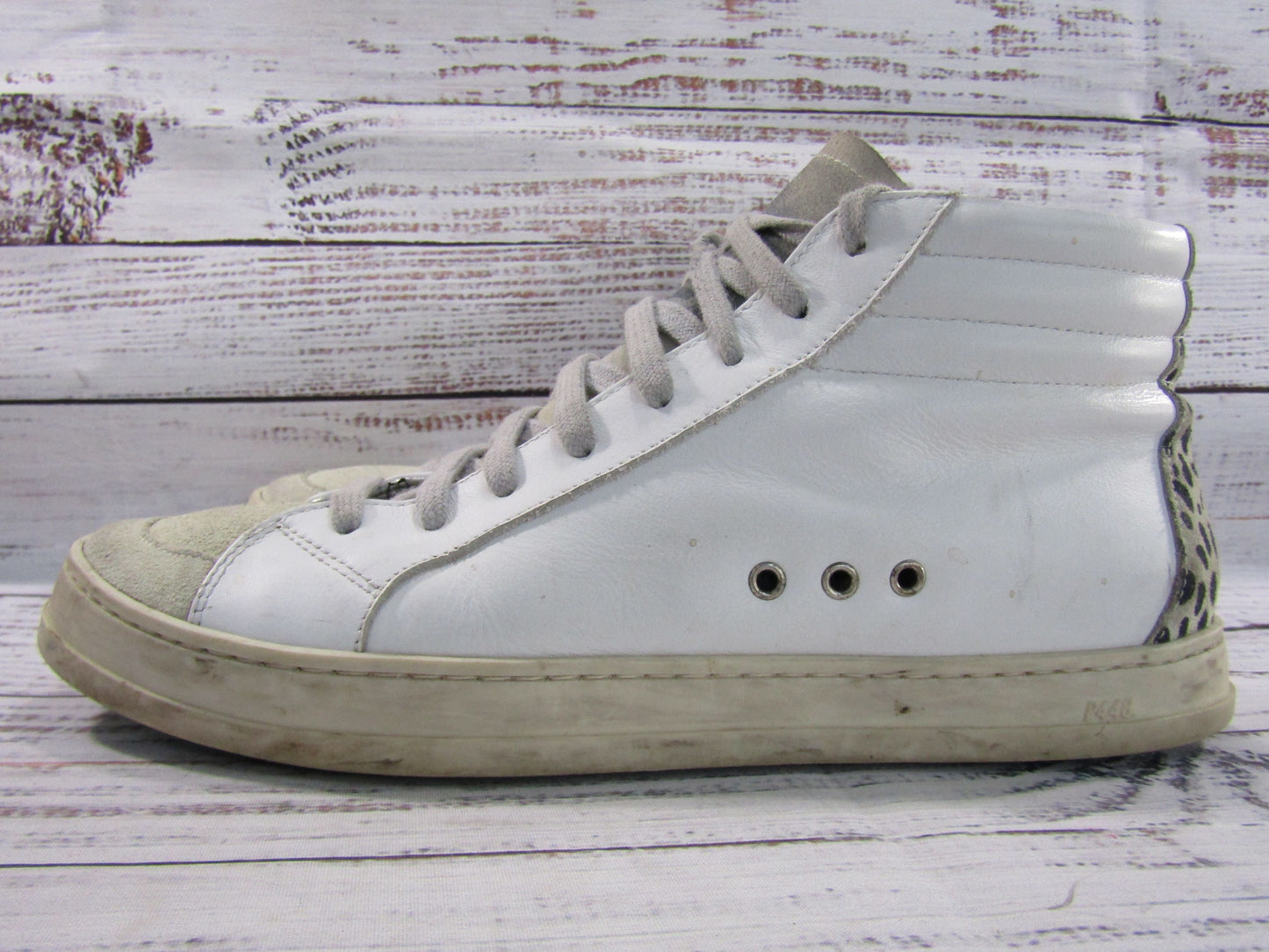 P448 Women's White Distressed Leather Mid-Top Sneakers Size 10 Made in Italy