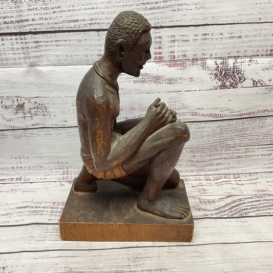 Wooden Carved African Kneeling Figurine 11" Sculpture