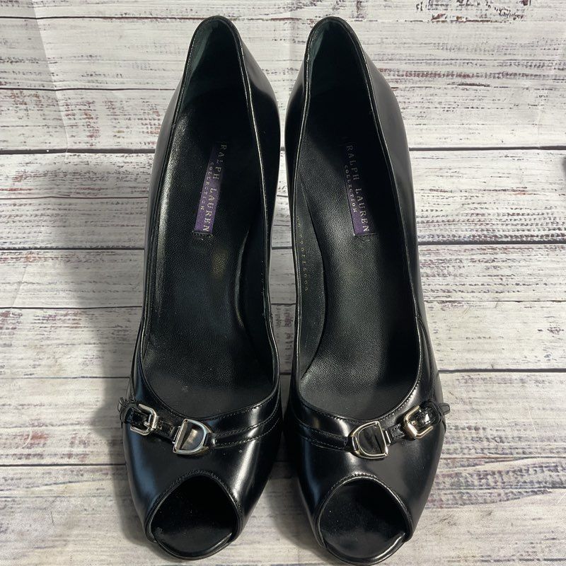 Ralph Lauren Purple Label Black Leather Buckle Toe Pump Heel Women's 10 US