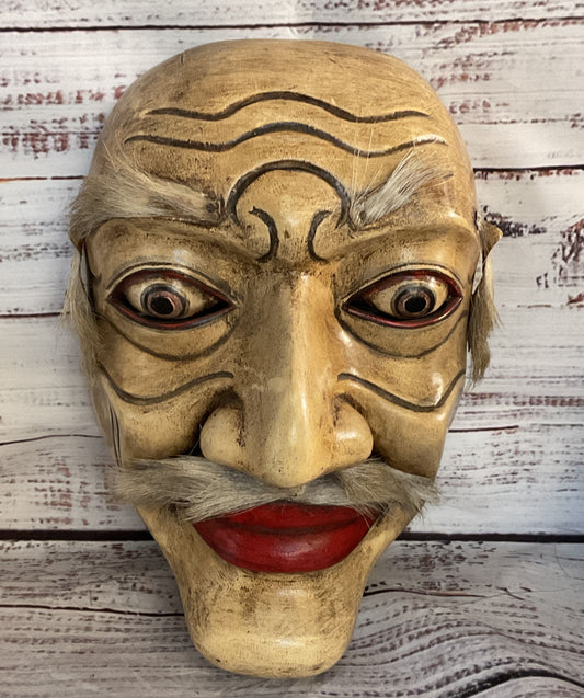 Vintage Asian Wooden Theater Set of 2 Masks Multicolor