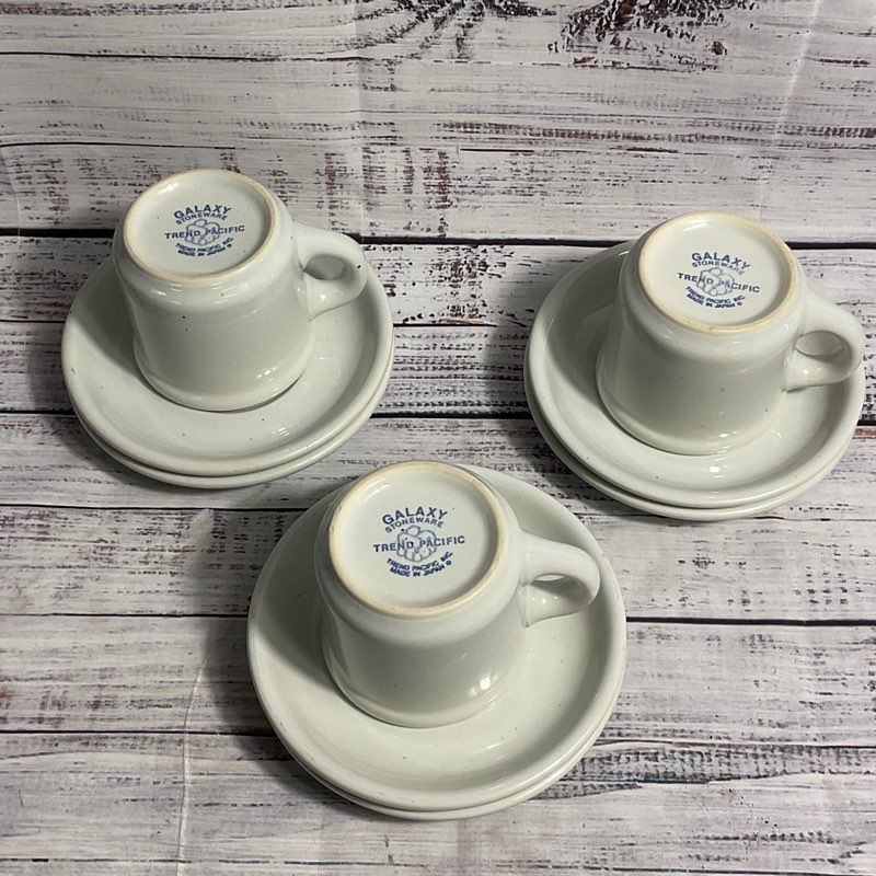 9 pc. Galaxy Stoneware Trend Pacific Milkstone White/Brown Spots Mug, Saucer Set