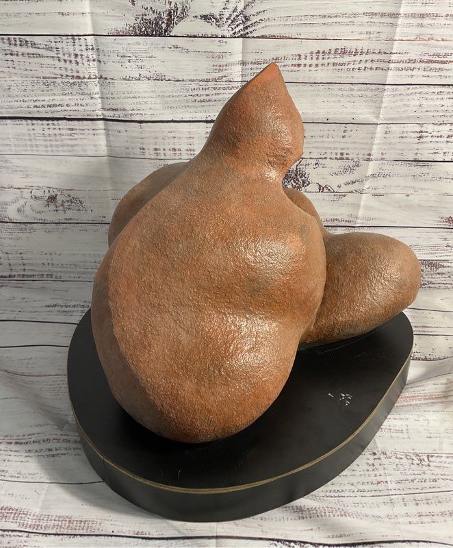 Vintage Stoneware Art Sculpture Abstract Rock Formation on Rotating Base