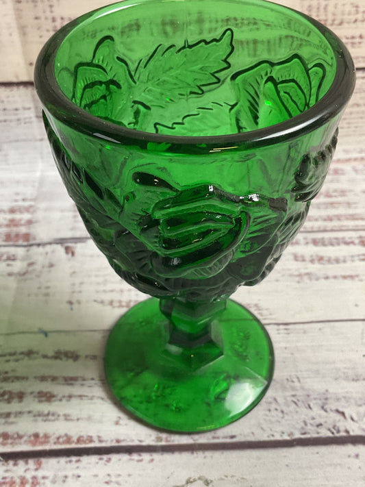 Vintage Madonna Inn Green Glass Rose Wine Goblet
