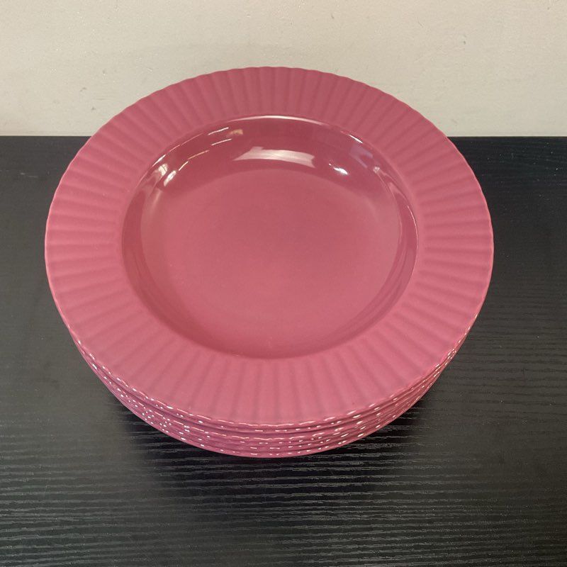 Mikasa Potpourri Fs100 Heather Purple Burgundy Ribbed Rim Shallow Bowl Lot 6 9"