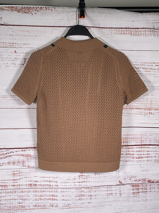 Reiss Camel/Green Jensen Cuban Collared Short Sleeve - Size 11-12Y