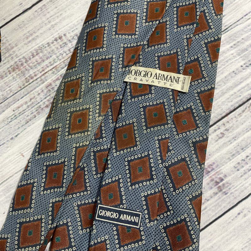 Lot of 3 VTG Giorgio Armani Blue and Bronze Geometric Patterned Silk Ties 58 in.