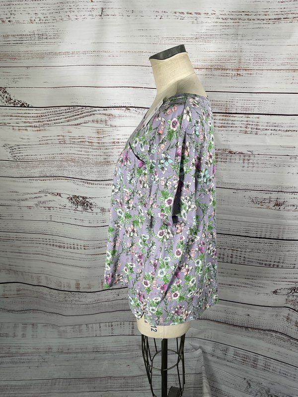 NWT Women's J Jill Sleep Ultrasoft Relaxed Tee Floral Pattern Purple Size XL