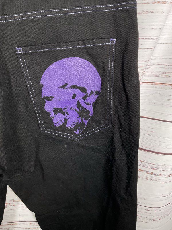By Slik Skull Prayer Black Denim Jeans Black & Purple Goth Street Wear Size 34