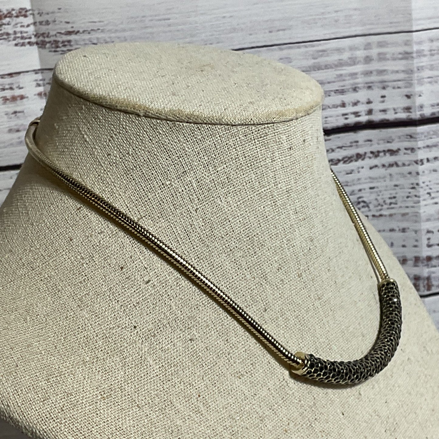 LAFAYETTE Silver Tone & Rhinestone Bar Pendant Necklace (MISSING 2 STONES)