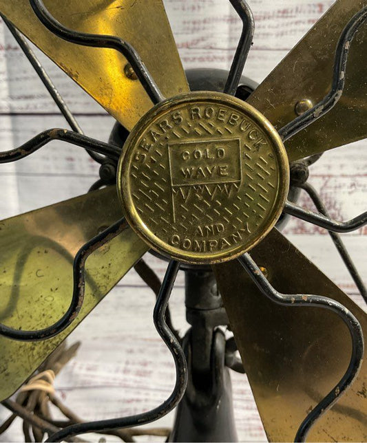 Vintage Sears Roebuck Cold Wave & Co Brass Blade Fan 14" For Parts/ AS IS