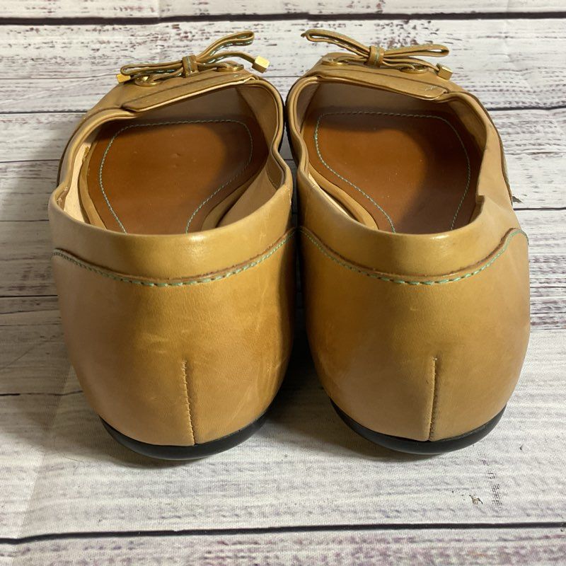 TOD'S Women's Tan Peep Toe Bow Flat Shoes-SZ 36.5