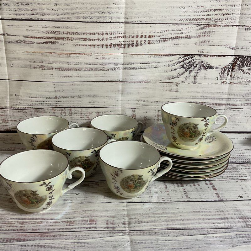 VTG. KAHLA Madonna Iridescent Cups And Saucers- SET OF 6