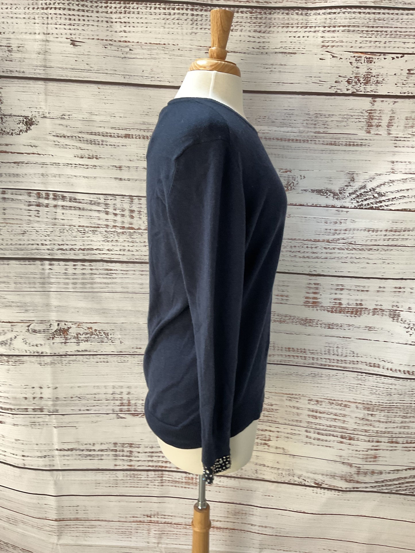 Autumn Cashmere Blue Knit Rhinestone Jeweled Cuff Crew Neck Sweater Size L