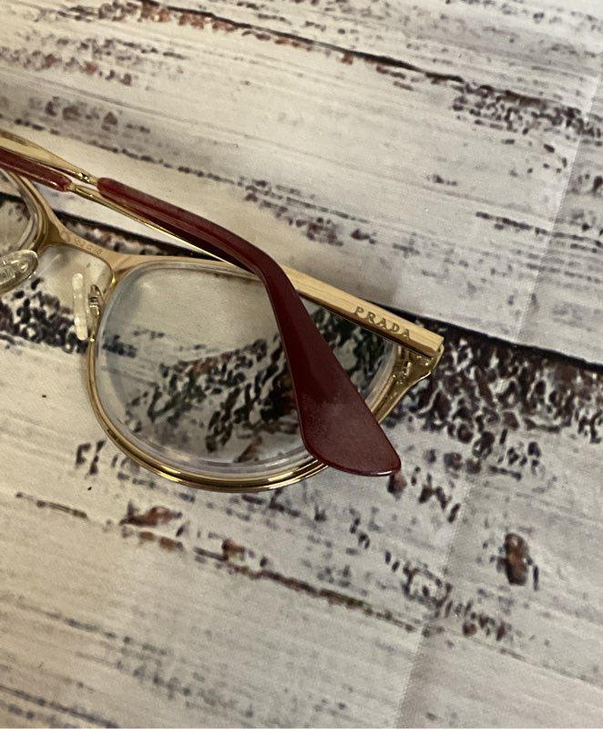 PRADA Burgundy /Gold Eyeglasses Frame ONLY - Size 140 Italy