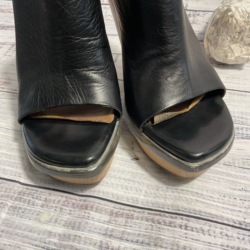 Marni Black Leather Wooden Platform Mule Heels Women's 8 US/38 EU