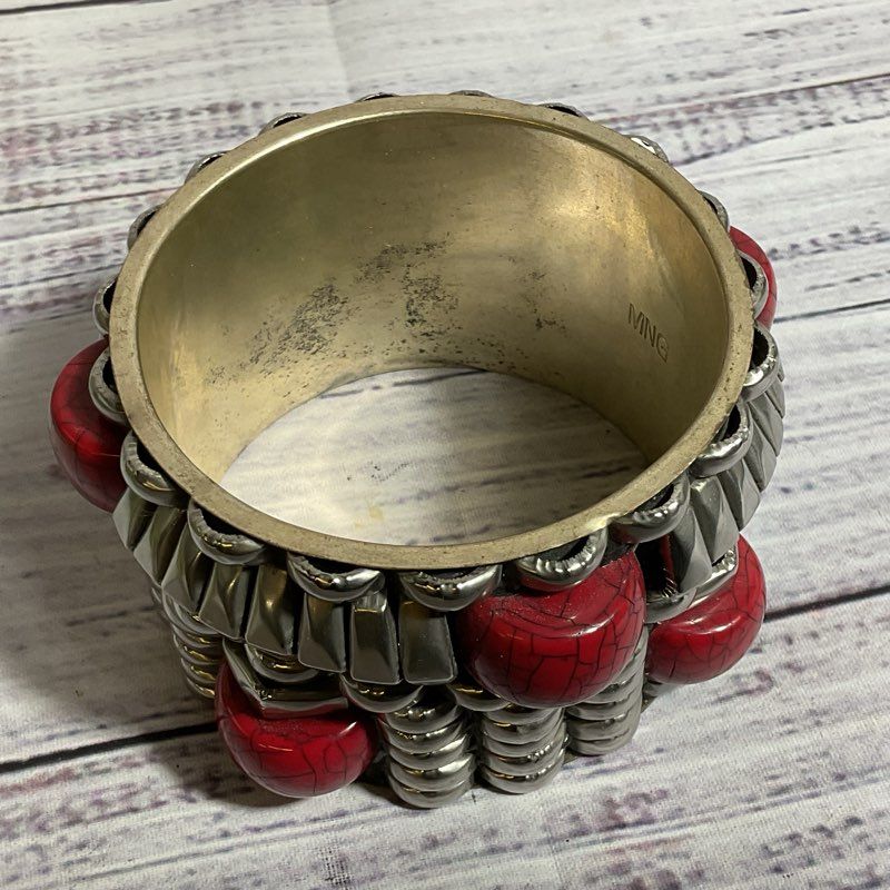 MNG MANGO Silver Tone and Resin?? Wide Bangle Bracelet- 8"
