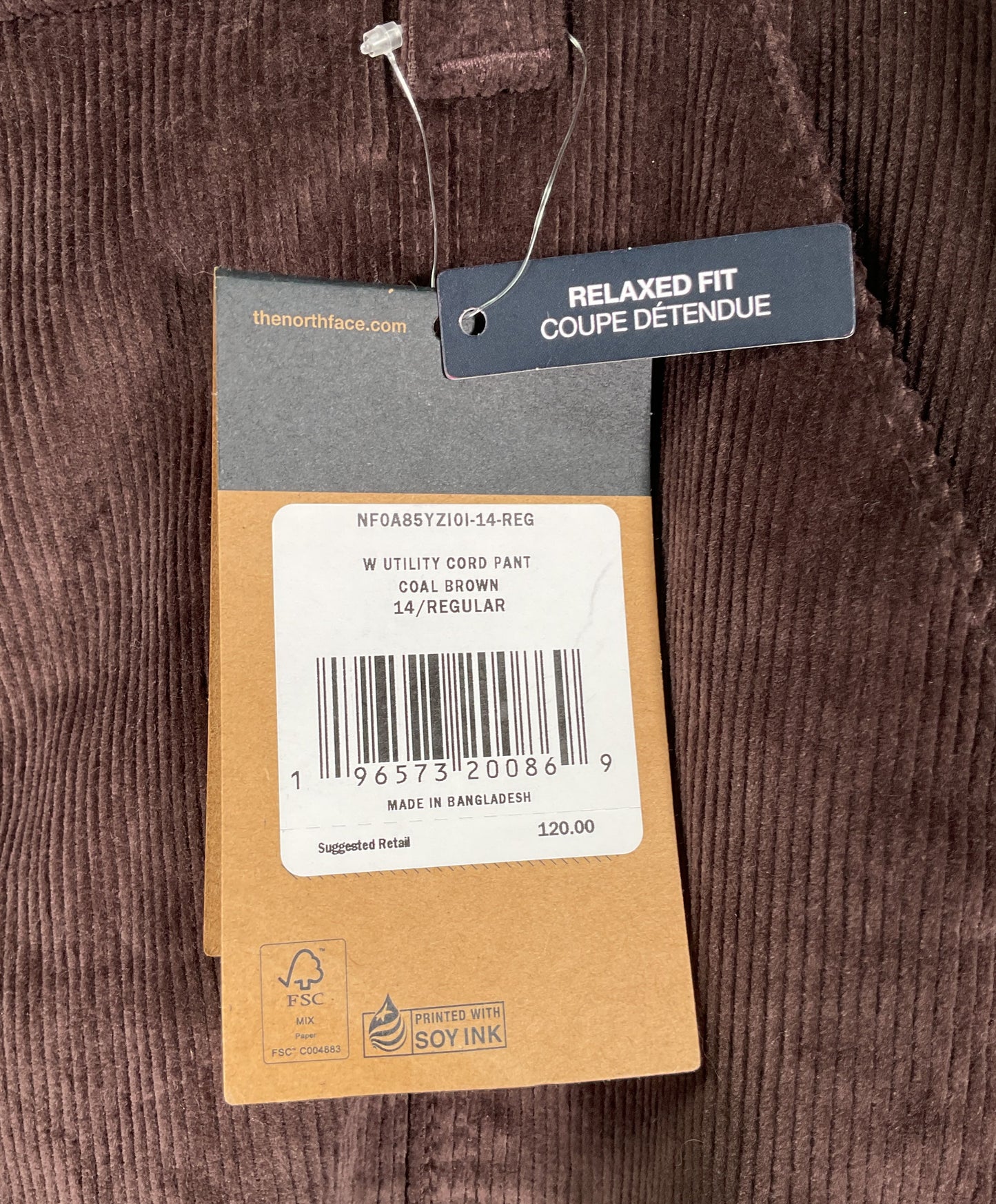 The North Face Women's Coal Brown Utility Cord Pants Size 14