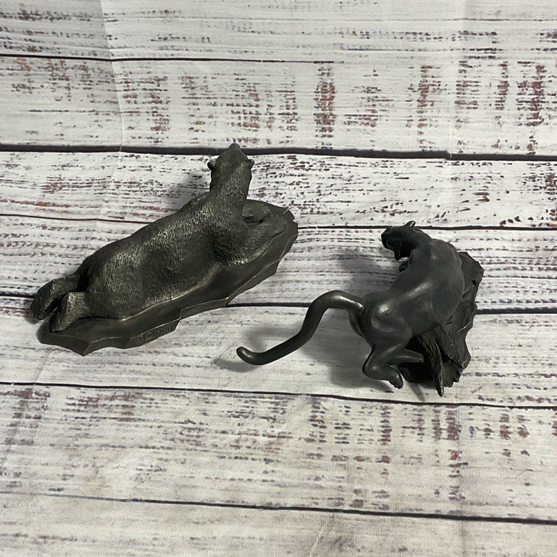 Set Of 2 VTG The Franklin Mint Pewter Animal Figurines Polar Bear, Mountain Lion