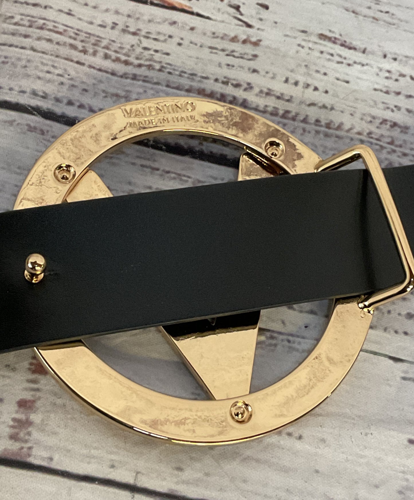 Valentino by Mario Valentino Giusy Embellished Logo Leather Belt Black S