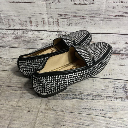 Sam Edelman Rhinestone Encrusted Black Leather Horsebit Loafer Women's Size 7.5