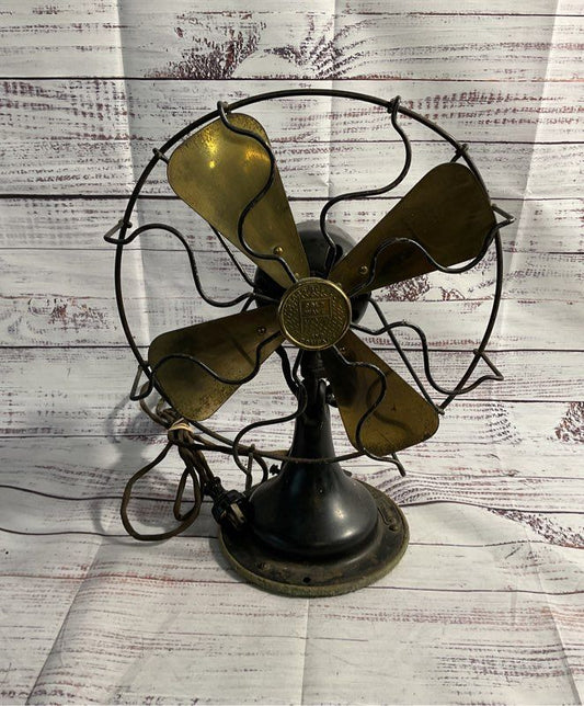 Vintage Sears Roebuck Cold Wave & Co Brass Blade Fan 14" For Parts/ AS IS