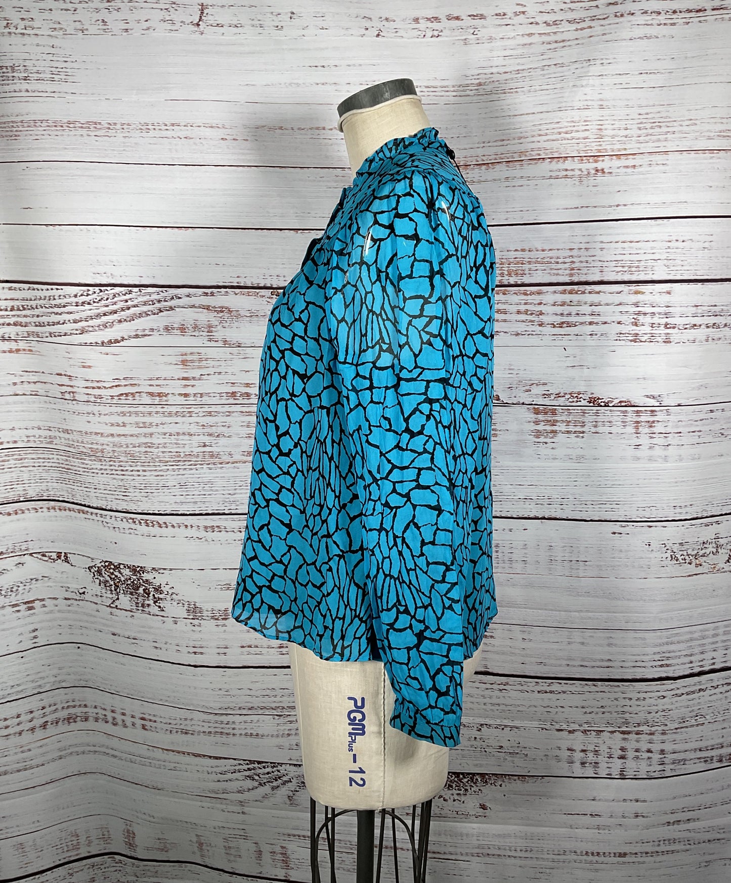 Whistles Terrazzo Button Up Front Blue and Black Patterned Blouse - Size 8