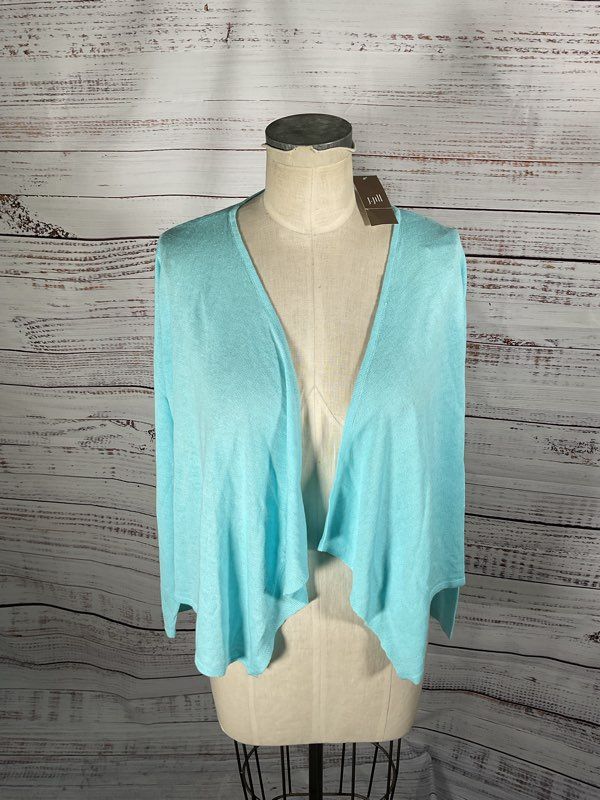 NWT Women's J Jill Blue Robin Egg Linen Blend Open Cardigan - Size L