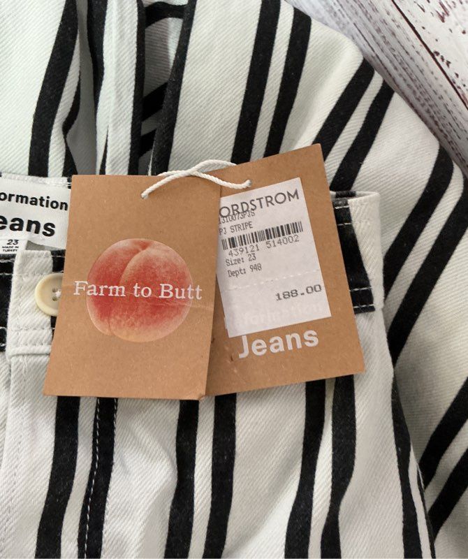 NWT Reformation White and Black Striped Wide Leg Jeans Size 23 Retail $188