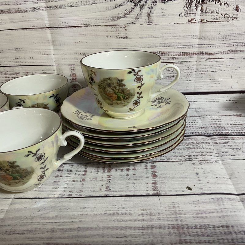 VTG. KAHLA Madonna Iridescent Cups And Saucers- SET OF 6